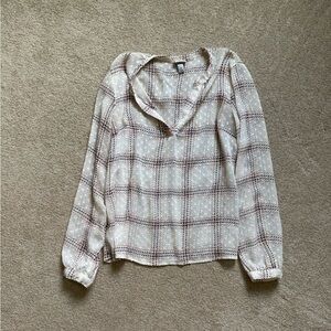 a new day Cream Plaid Eyelet Top with Pink and Blue Accents